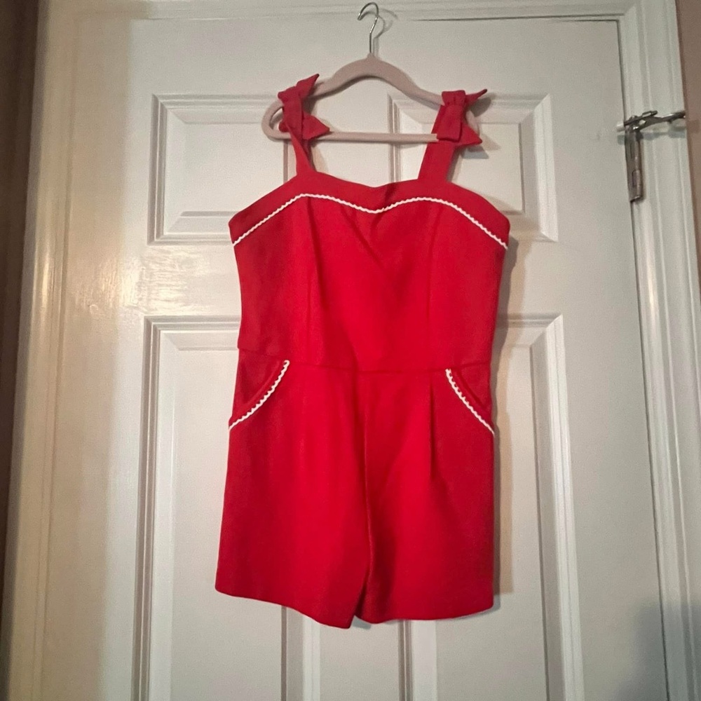 Janie and Jack Red Kids Romper with Bow Straps
